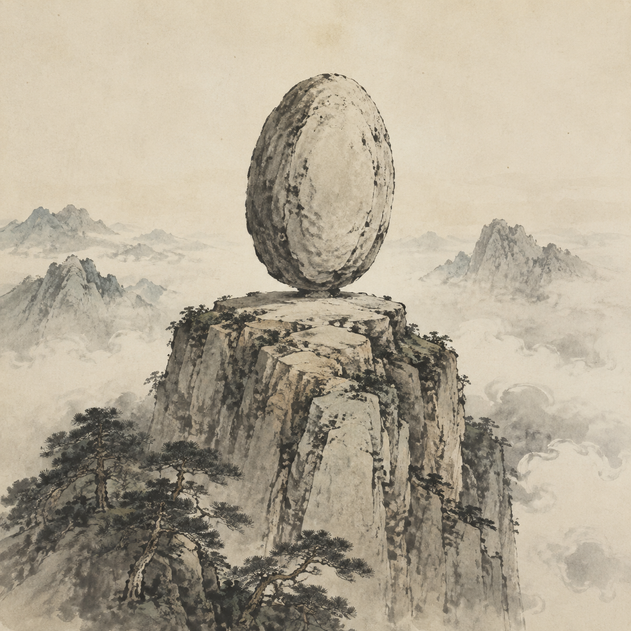 风动石远观图